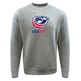 The WRS Augusta logo on a gray USA Wheelchair Rugby Fleece Crewneck Sweatshirt.