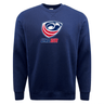 A navy USA Wheelchair Rugby fleece crewneck sweatshirt featuring the WRS Augusta men's national hockey team logo.