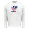 The WRS Augusta logo on a white USA Wheelchair Rugby Fleece Crewneck Sweatshirt.