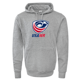 A USA Wheelchair Rugby 60/40 Pullover Hoodie featuring the WRS Augusta logo, perfect fan wear for wheelchair rugby enthusiasts.