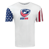 A white USA Wheelchair Rugby Stars and Stripes Logo Tee with the WRS LAT brand on it.