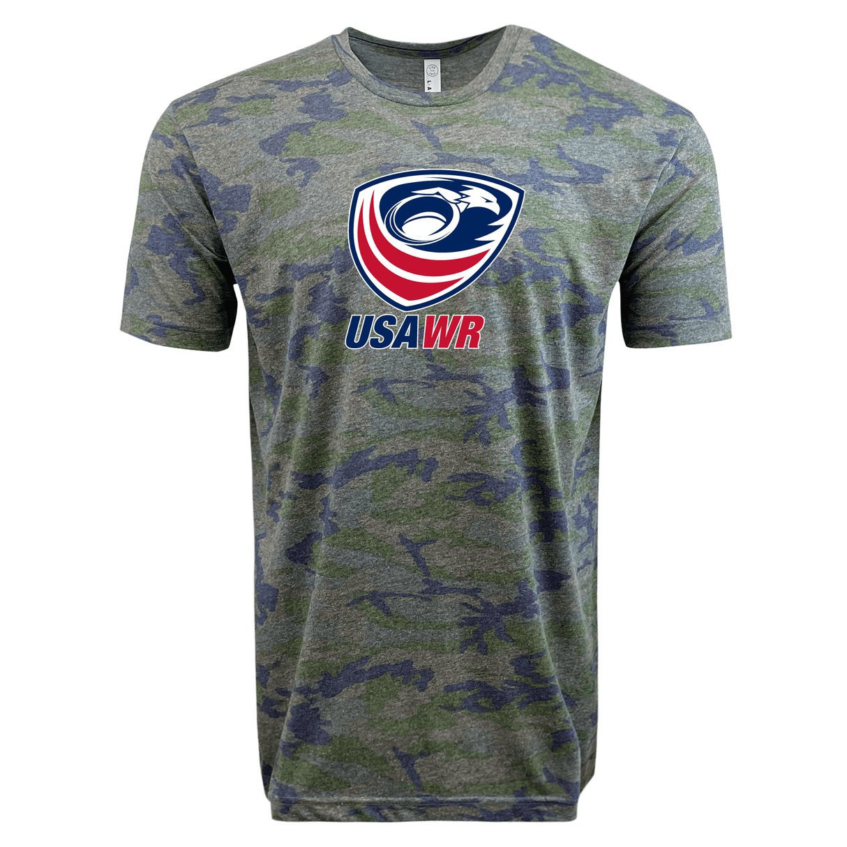 A USA Wheelchair Rugby Camo Edition Supersoft Tee featuring the WRS LAT logo.