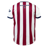 Back view of a striped red and white American flag supporter jersey with "UNITED STATES 7s" text on the upper back and a number patch on the right sleeve, perfect for any dedicated Nations of Rugby fan. This is the Admiral Nations of Rugby United States Sevens Rugby Flag Jersey.