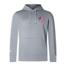 The EMB Canterbury USA Shield Club Lightweight Hoodie is gray, lightweight, and features a front pocket, drawstrings, and an American flag shield emblem on the left chest—ideal for rugby supporters eager to flaunt their style while cheering for their team.