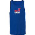 The WRS S&S Activewear USA Rugby Throwback Jersey Tank Top is a blue unisex tank with a red and white "USA Rugby" logo and eagle graphic, ideal for fans seeking a classic rugby jersey style.