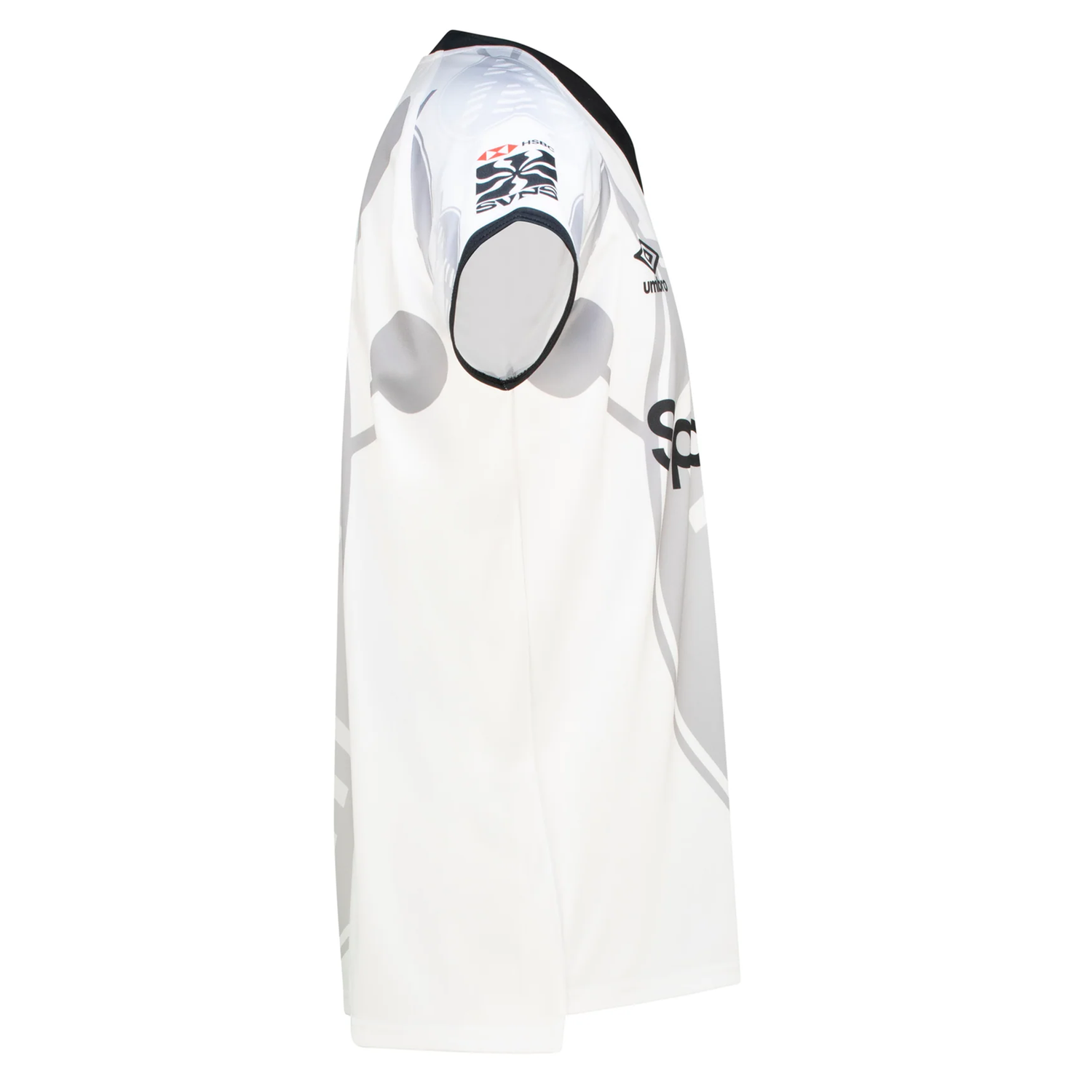 Side view of the Kenya 7's 25/26 Replica Away Jersey by Umbro, a white sports jersey with gray and black logos, featuring short sleeves and a crew neck.