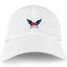 The EMB S&S Activewear University of Southern Indiana Women Adult Low-Profile Cotton Twill Dad Cap features a "USI Women's Rugby" logo with dark blue wings and bold red text—great for supporting your favorite rugby team.