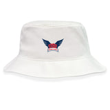 The EMB S&S Activewear University of Southern Indiana Women Crusher Bucket Cap features the "USL Women's Rugby" blue wings logo on white cotton, combining style and sun protection.