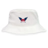 The EMB S&S Activewear University of Southern Indiana Women Crusher Bucket Cap features the "USL Women's Rugby" blue wings logo on white cotton, combining style and sun protection.