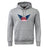 The University of Southern Indiana Women Club Hoodie by WRS Canterbury is a gray hooded sweatshirt with a front pocket and features a USA Women’s Rugby logo with blue wings and red lettering on the chest.