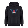 The WRS Canterbury University of Southern Indiana Women Club Hoodie by Canterbury is a black rugby hoodie with a "USA Women's Rugby" wing logo on the chest and three white stripes on the left sleeve.
