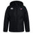 The EMB Canterbury University of Southern Indiana Women Club Vaposhield Stadium Jacket is a black hooded coat with a front zip, padded insulation, the Canterbury logo on the right chest, and a stylized bird emblem on the left.