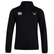 The University of Southern Indiana Women Club 1/4 Zip Mid Layer Training Top by EMB Canterbury features a black design with the Canterbury logo right chest and winged badge left, ideal for custom rugby apparel.