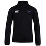 The University of Southern Indiana Women Club 1/4 Zip Mid Layer Training Top by EMB Canterbury features a black design with the Canterbury logo right chest and winged badge left, ideal for custom rugby apparel.