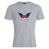 The WRS Canterbury University of Southern Indiana Women Club Plain Tee features a gray cotton blend, short sleeves, and a winged navy/red "USI Women's Rugby" chest logo—combining comfort and style for every fan.