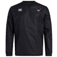 The University of Southern Indiana Women Club Vaposhield Contact Top by EMB Canterbury is a black long-sleeve rugby top with a red-and-blue winged chest logo, crew neckline, elastic cuffs, and breathable Vaposhield technology.