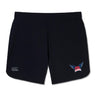 The EMB Canterbury University of Southern Indiana Women’s Elite Woven Short features the Canterbury logo on the left leg and offers zippered pockets for secure storage—perfect for training sessions.