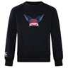 The WRS Canterbury University of Southern Indiana Women Club Crew Sweatshirt in black features "USI Women's Rugby" and winged logo on the chest, plus an embroidered CCC logo on the left sleeve.