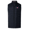 The University of Southern Indiana Women Elite Microlite Gilet by EMB Canterbury is a black quilted insulated sports vest featuring a front zipper and a small embroidered winged logo on the left chest.