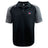 The University of Southern Indiana Women Elite Polo by EMB Canterbury is a black and gray short-sleeve shirt, made with Vapodri fabric, featuring small left chest embroidery and a brand logo on the right shoulder for lightweight comfort.