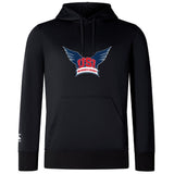 The WRS Canterbury University of Southern Indiana Women Club Lightweight Hoodie showcases a winged "USI Women's Rugby" chest logo, a white logo on the sleeve, and a kangaroo pocket—ideal for Canterbury fans.