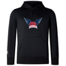 The WRS Canterbury University of Southern Indiana Women Club Lightweight Hoodie showcases a winged "USI Women's Rugby" chest logo, a white logo on the sleeve, and a kangaroo pocket—ideal for Canterbury fans.