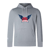 The University of Southern Indiana Women Club Lightweight Hoodie by Canterbury features a "USI Women's Rugby" logo with blue wings and red lettering, a comfy kangaroo pocket, and comes in light gray. Brand: WRS Canterbury.