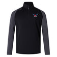 The University of Southern Indiana Women Elite First Layer by EMB Canterbury is a black and dark gray long-sleeve rugby training top with quarter-zip, VapoDri tech, winged crown chest logo, and small right shoulder logo.