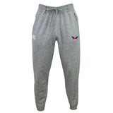 The University of Southern Indiana Women Leisure Sweatpant by EMB Canterbury features recycled polyester fleece, a drawstring waistband, white logo on the left thigh, and a blue and red emblem on the right thigh.