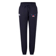 The EMB Canterbury University of Southern Indiana Women's Leisure Sweatpant features a navy blue organic cotton design, drawstring waist, white logo on the right thigh, and a colorful winged emblem on the left thigh for all-day comfort.