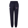 The EMB Canterbury University of Southern Indiana Women's Leisure Sweatpant features a navy blue organic cotton design, drawstring waist, white logo on the right thigh, and a colorful winged emblem on the left thigh for all-day comfort.
