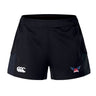 The EMB Canterbury University of Southern Indiana Women’s Advantage Short 2.0 features a white Canterbury logo on the left leg, a winged "USA" badge on the right, and is crafted with recycled content for peak performance during training.