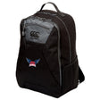 The University of Southern Indiana Women Medium Backpack by EMB Canterbury features gray accents, a front zip pocket, side mesh pocket, and an embroidered logo on the front. Includes a padded laptop pocket for added convenience.