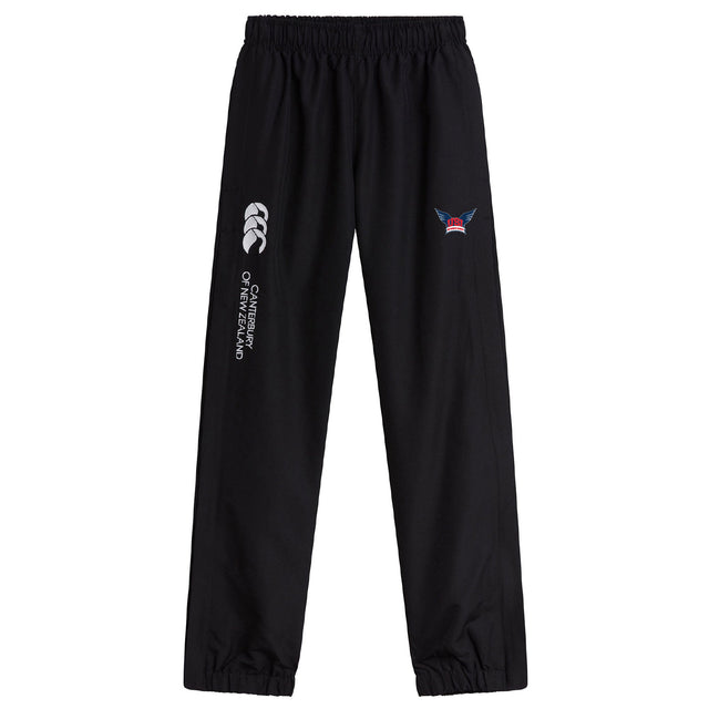 The University of Southern Indiana Women Cuffed Hem Stadium Pant by EMB Canterbury features an elastic waistband and cuffs, with the Canterbury logo and text on one leg and a small embroidered emblem on the other. Perfect for sporty style.