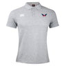 Light grey University of Southern Indiana Women Waimak Polo by EMB Canterbury featuring short sleeves, a collar with three buttons, a white Canterbury logo on the right chest, and a winged "USA" emblem on the left chest.