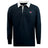 The EMB Mudoo University of Southern Indiana Women Classic Long Sleeve Solid Rugby Jersey features a black design with a white collar and cuffs, plus an embroidered winged logo with a red accent on the left chest.
