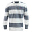The EMB Mudoo University of Southern Indiana Women Classic Long Sleeve Hooped Rugby Jersey features bold white and gray hoops, a crisp white collar, and a "USA" winged logo on the left chest for a timeless rugby look.