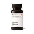 A black bottle of Momentous Ubiquinol by Momentous, containing 30 softgels, features a white label with product details and supports mitochondrial function.