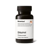 A black bottle of Momentous Ubiquinol by Momentous, containing 30 softgels, features a white label with product details and supports mitochondrial function.