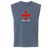 The EMB S&S Activewear SF CDME Rugby Unisex Heavyweight Cotton Garment-Dyed Mid-Length Muscle Tee is a sleeveless gray shirt crafted from heavyweight cotton and garment-dyed for a soft, lived-in feel. It features a bold red cross graphic with "Come Rugby" printed below.