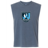 EMB S&S Activewear Minneapolis Mayhem Rugby Unisex Heavyweight Cotton Garment-Dyed Mid-Length Muscle Tee—sleeveless and blue, featuring the Minneapolis Mayhem Rugby logo in white, black, and blue on the chest.