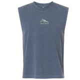 Blue University of New Hampshire Unisex Heavyweight Cotton Garment-Dyed Mid-Length Muscle Tee featuring a wildcat graphic above “MEN’S RUGBY” text centered on the chest.