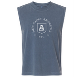The New Saint Andrews College Unisex Heavyweight Cotton Garment-Dyed Mid-Length Muscle Tee by EMB S&S Activewear is a sleeveless blue top featuring a white emblem with “NEW SAINT ANDREWS RFC 1994” and a shield graphic on the front. This garment-dyed tee offers both comfort and style, making it perfect for everyday wear.