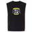 The Winchester Cannons Unisex Heavyweight Cotton Garment-Dyed Mid-Length Muscle Tee by EMB S&S Activewear features a sleeveless black design with a colorful crest logo and graphic symbols on the chest.