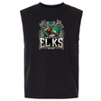Introducing the Lewis County Elks Unisex Heavyweight Cotton Garment-Dyed Mid-Length Muscle Tee by EMB S&S Activewear. This sleeveless black tee features a bold graphic of an elk head above the words “Lewis County Elks Rugby” in large, striking letters. Crafted from heavyweight cotton with a boxy unisex fit, it offers both comfort and style for everyday wear.