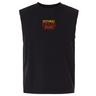 Introducing the EMB S&S Activewear Potomac Exiles Rugby Club Unisex Heavyweight Cotton Garment-Dyed Mid-Length Muscle Tee—a sleeveless black shirt featuring “Potomac Exiles Rugby” printed in bold red and yellow text across the chest. With its boxy fit and premium heavyweight cotton construction, this muscle tee delivers exceptional comfort and durability for both workouts and casual wear.