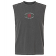 The EMB S&S Activewear Santa Rosa Youth Rugby Unisex Heavyweight Cotton Garment-Dyed Mid-Length Muscle Tee is a sleeveless dark gray top featuring “Santa Rosa Youth Rugby” text and a red rose graphic on the chest.