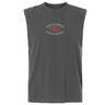 The EMB S&S Activewear Santa Rosa Youth Rugby Unisex Heavyweight Cotton Garment-Dyed Mid-Length Muscle Tee is a sleeveless dark gray top featuring “Santa Rosa Youth Rugby” text and a red rose graphic on the chest.