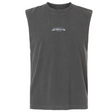 The South Orange County Raptors Unisex Heavyweight Cotton Garment-Dyed Mid-Length Muscle Tee by EMB S&S Activewear is a sleeveless, dark gray crew-neck top featuring “RAPTORS RUGBY” in small white text and additional smaller text on the chest.