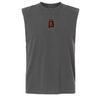 An Aging Alabama Rugby Players Unisex Heavyweight Cotton Garment-Dyed Mid-Length Muscle Tee in grey featuring a small graphic of the state of Alabama with a figure holding a scythe and the text “HARD”.
